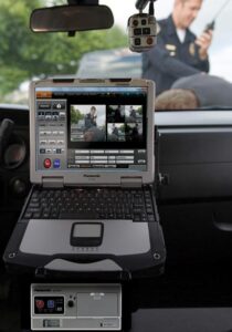 Panasonic Toughbook® with docking system, mounted to the dash-area of a police vehicle